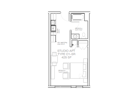 Floor plan for studio, 1 bath, 425 sqft